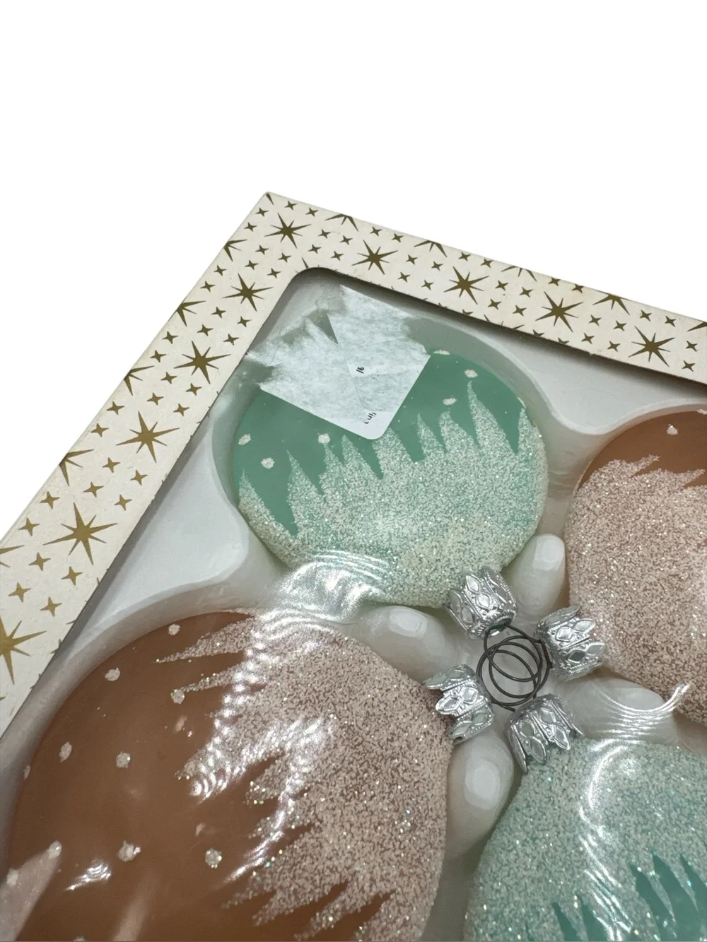Vintage Sears Glass Glitter Snow Cap Flat Christmas Ornaments West Germany
